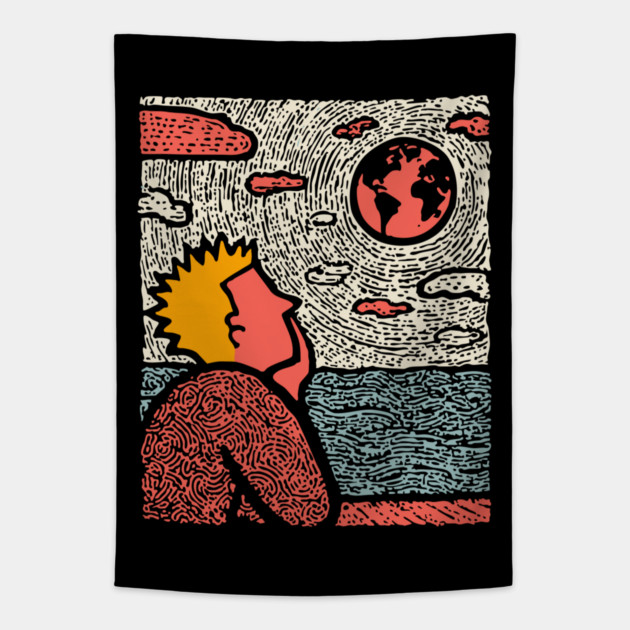 Earth Gazer | Cosmic Pop Art Tapestry by TuncGK