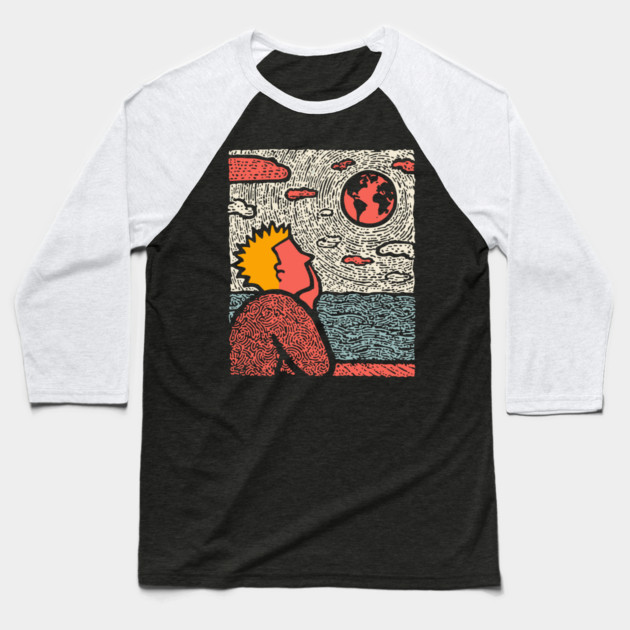 Earth Gazer | Cosmic Pop Art Baseball T-Shirt by TuncGK