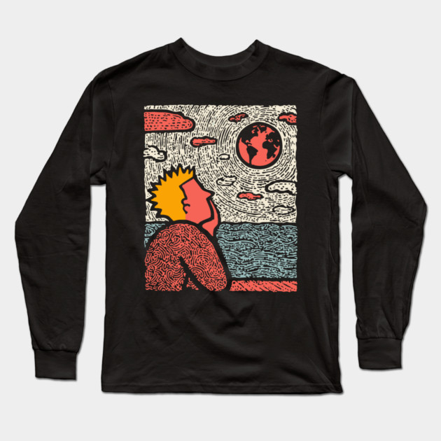 Earth Gazer | Cosmic Pop Art Long Sleeve T-Shirt by TuncGK