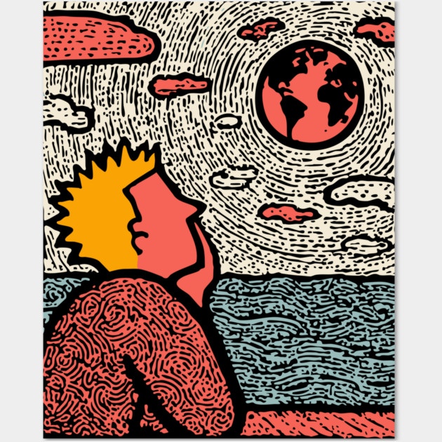 Earth Gazer | Cosmic Pop Art Wall Art by TuncGK