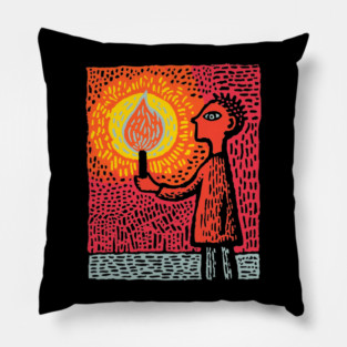 The Fire Bearer | Mythic Linocut Art Pillow