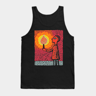 The Fire Bearer | Mythic Linocut Art Tank Top