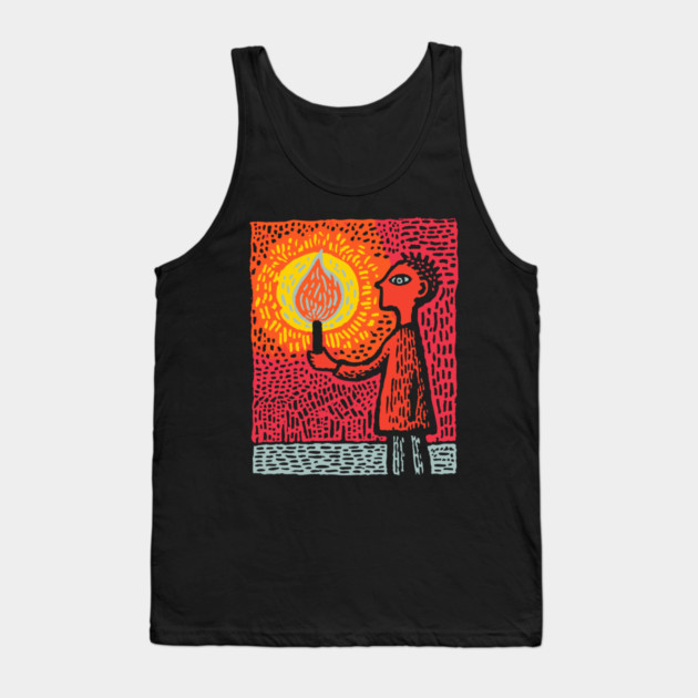 The Fire Bearer | Mythic Linocut Art Tank Top by TuncGK