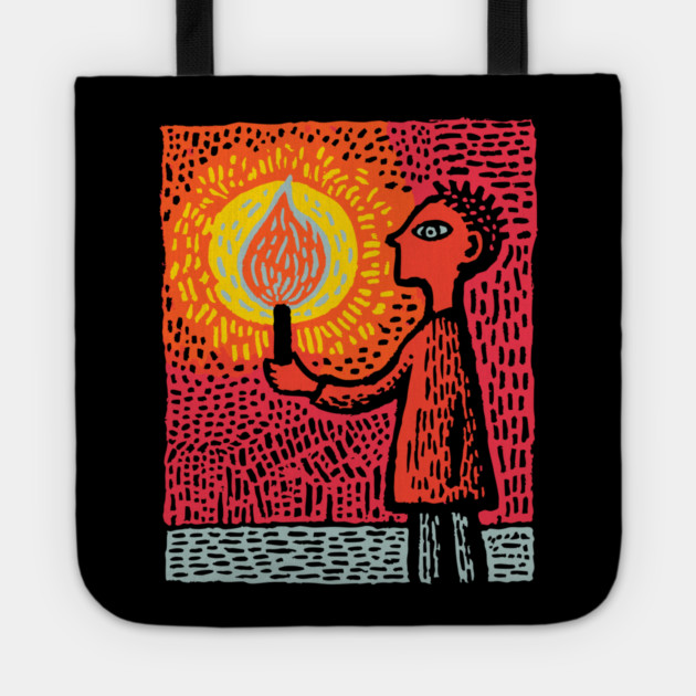 The Fire Bearer | Mythic Linocut Art Tote by TuncGK