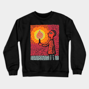 The Fire Bearer | Mythic Linocut Art Crewneck Sweatshirt