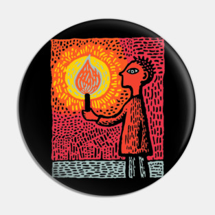 The Fire Bearer | Mythic Linocut Art Pin