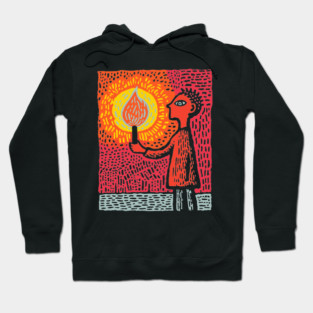 The Fire Bearer | Mythic Linocut Art Hoodie