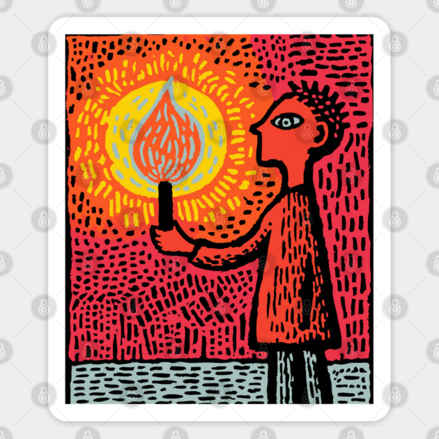 The Fire Bearer | Mythic Linocut Art Sticker by TuncGK