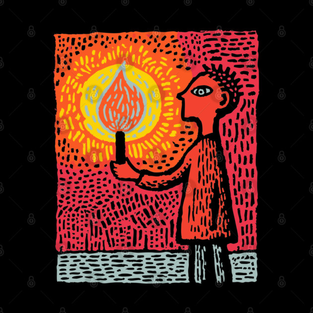 The Fire Bearer | Mythic Linocut Art by TuncGK