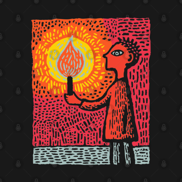 The Fire Bearer | Mythic Linocut Art by TuncGK