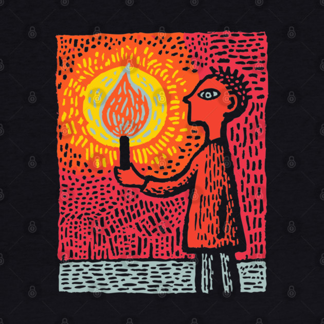The Fire Bearer | Mythic Linocut Art by TuncGK