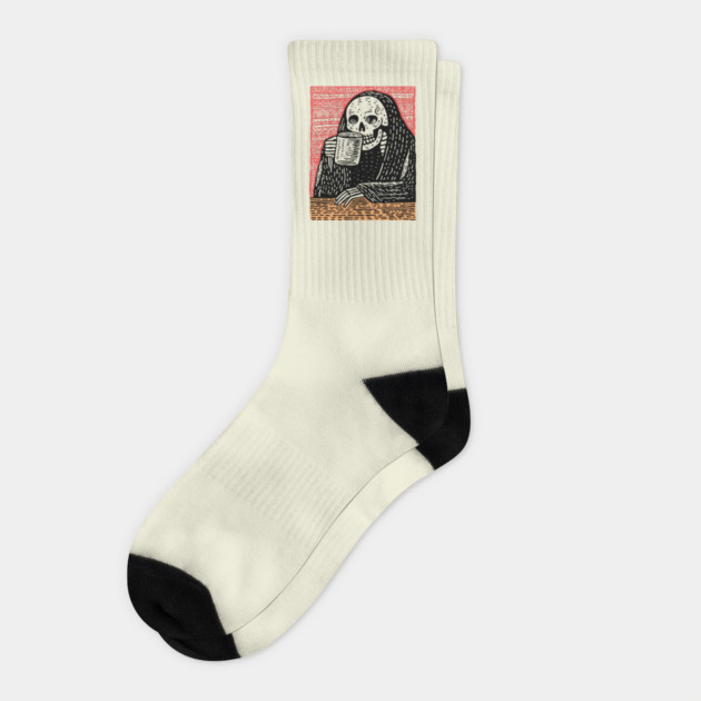 Reaper's Coffee Break | Funny Skeleton Art Socks by TuncGK