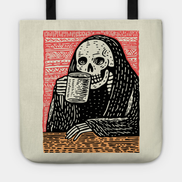 Reaper's Coffee Break | Funny Skeleton Art Tote by TuncGK