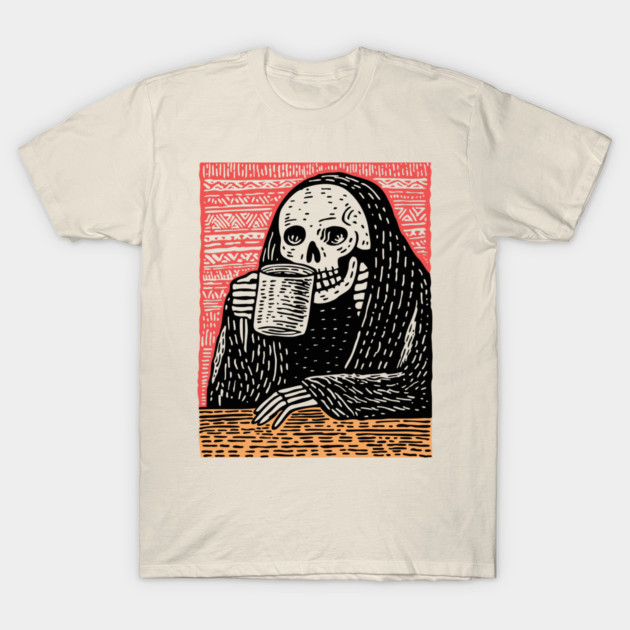 Reaper's Coffee Break | Funny Skeleton Art T-Shirt by TuncGK