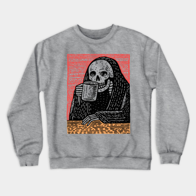 Reaper's Coffee Break | Funny Skeleton Art Crewneck Sweatshirt by TuncGK
