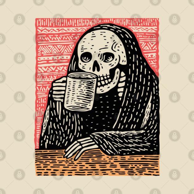 Reaper's Coffee Break | Funny Skeleton Art by TuncGK