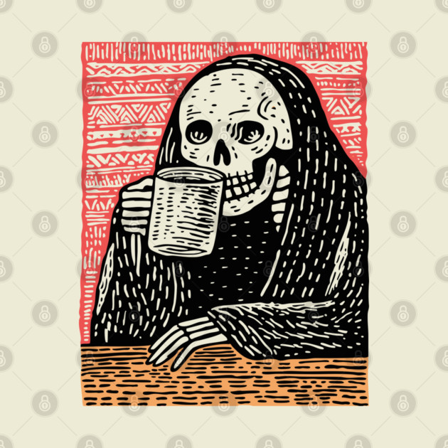 Reaper's Coffee Break | Funny Skeleton Art by TuncGK