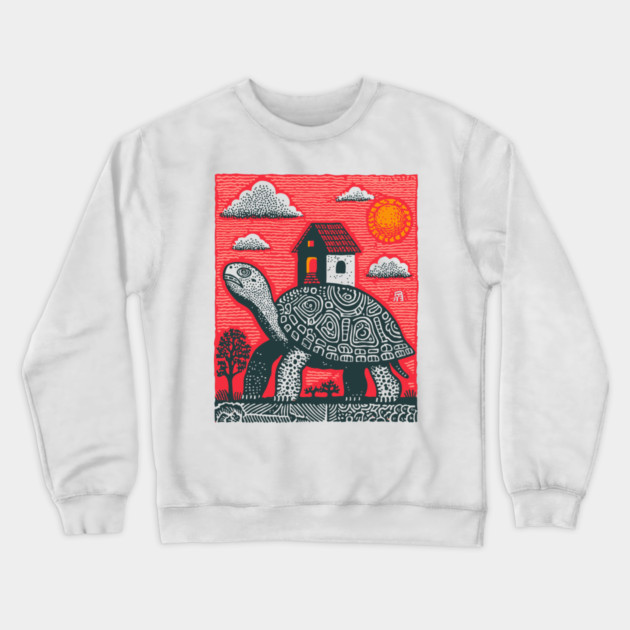 Slow Journey Home | Surreal Tortoise Print Crewneck Sweatshirt by TuncGK