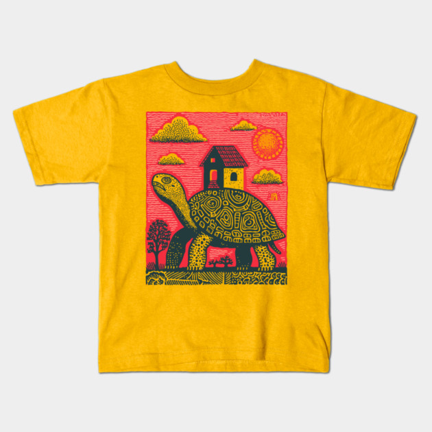 Slow Journey Home | Surreal Tortoise Print Kids T-Shirt by TuncGK