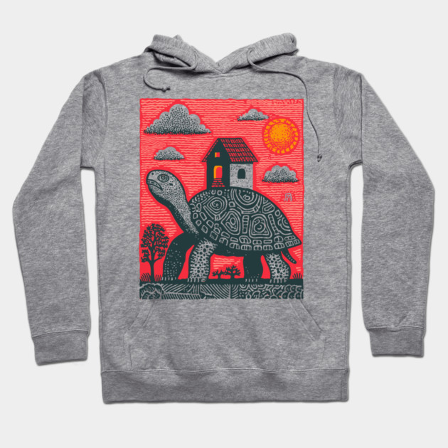 Slow Journey Home | Surreal Tortoise Print Hoodie by TuncGK