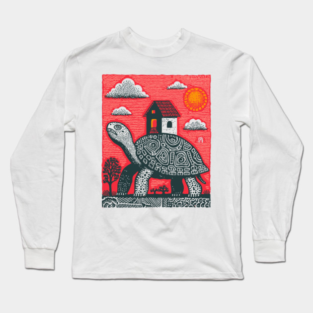 Slow Journey Home | Surreal Tortoise Print Long Sleeve T-Shirt by TuncGK
