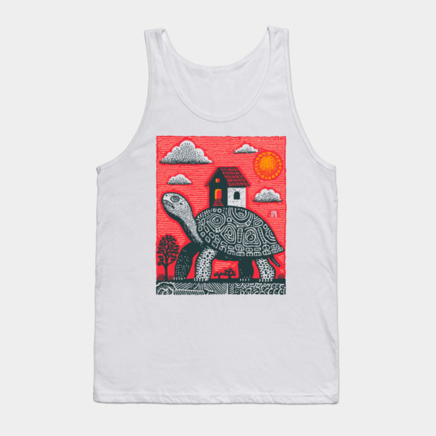 Slow Journey Home | Surreal Tortoise Print Tank Top by TuncGK