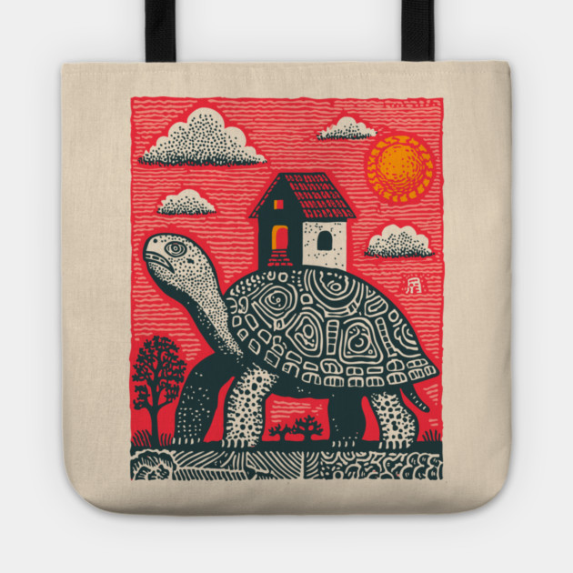 Slow Journey Home | Surreal Tortoise Print Tote by TuncGK