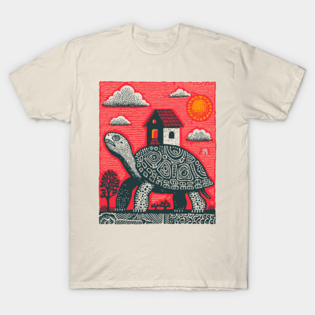 Slow Journey Home | Surreal Tortoise Print T-Shirt by TuncGK
