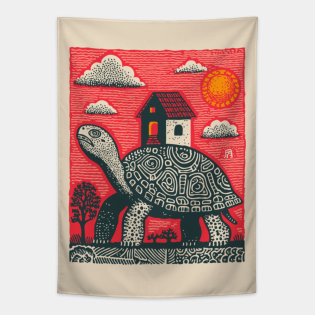 Slow Journey Home | Surreal Tortoise Print Tapestry by TuncGK