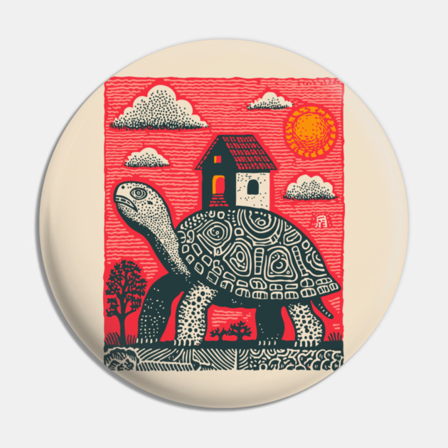 Slow Journey Home | Surreal Tortoise Print Pin by TuncGK