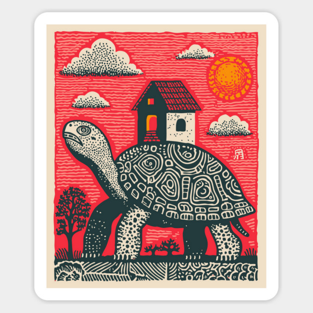 Slow Journey Home | Surreal Tortoise Print Magnet by TuncGK