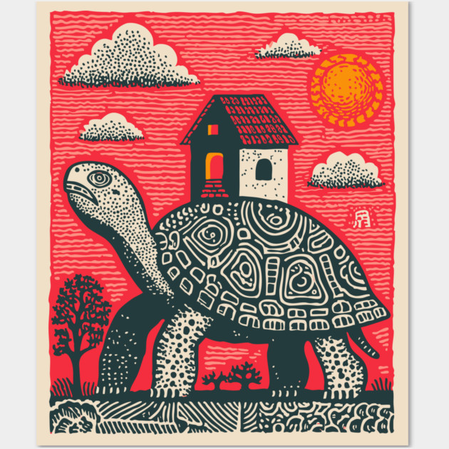 Slow Journey Home | Surreal Tortoise Print Wall Art by TuncGK