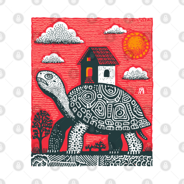 Slow Journey Home | Surreal Tortoise Print by TuncGK