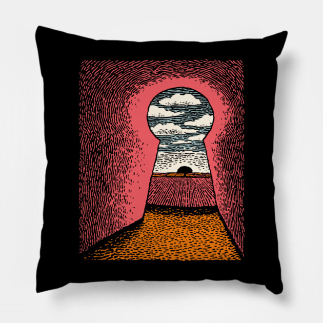The Way Forward | Surreal Keyhole Landscape Pillow by TuncGK