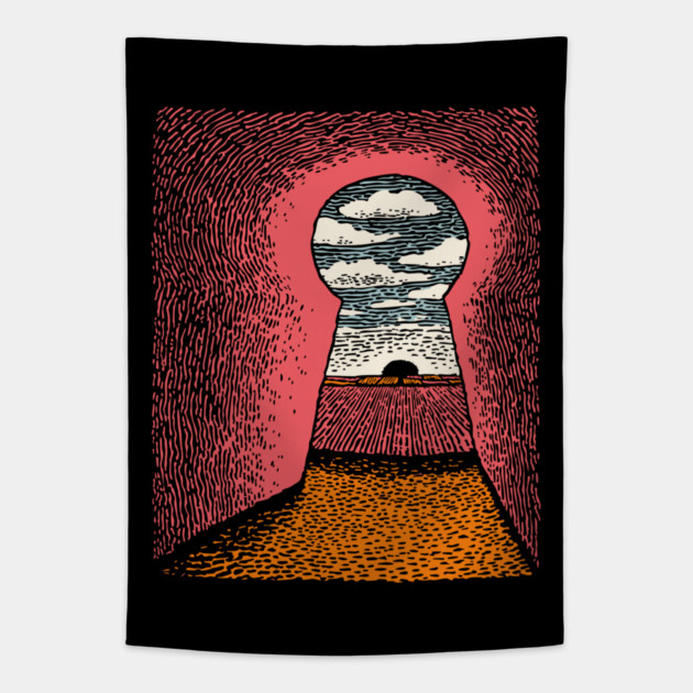 The Way Forward | Surreal Keyhole Landscape Tapestry by TuncGK