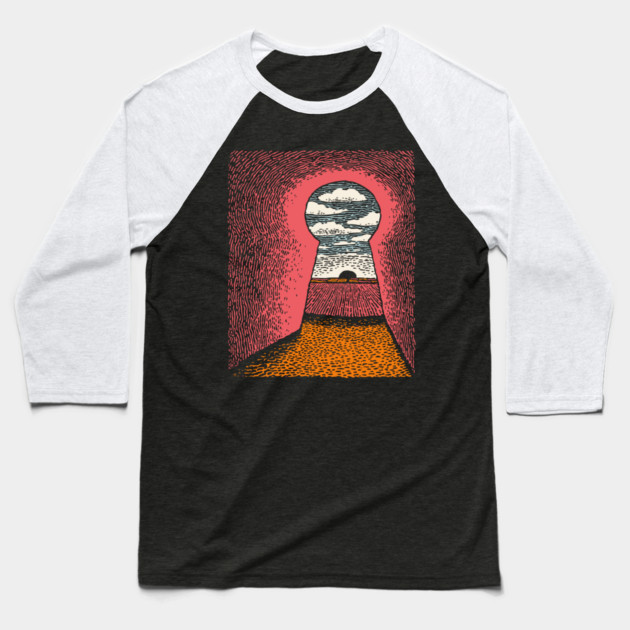 The Way Forward | Surreal Keyhole Landscape Baseball T-Shirt by TuncGK