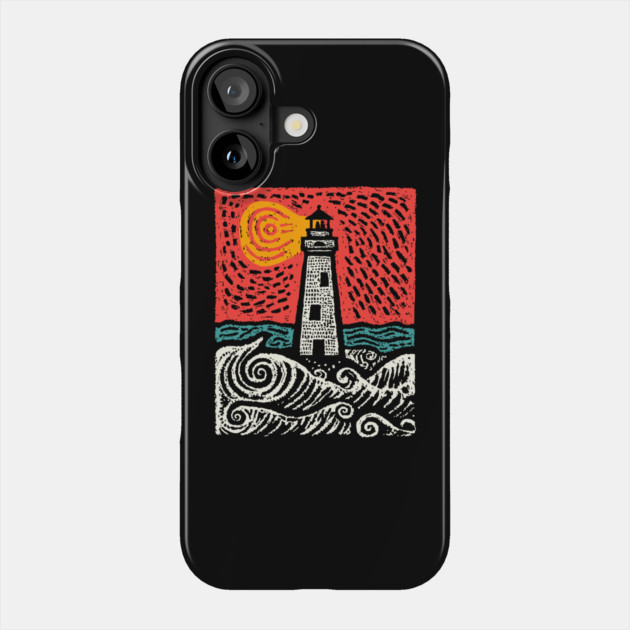 Beacon in the Storm | Linocut Lighthouse Art Phone Case by TuncGK