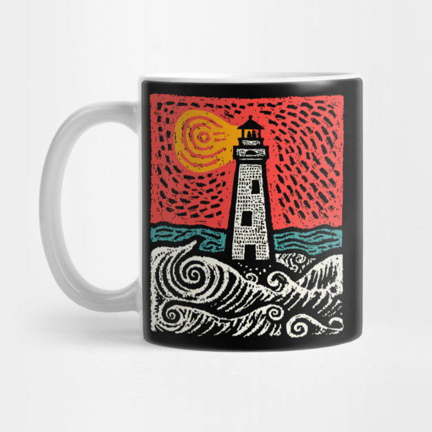 Beacon in the Storm | Linocut Lighthouse Art by TuncGK