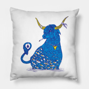 blue magic cow Pillow