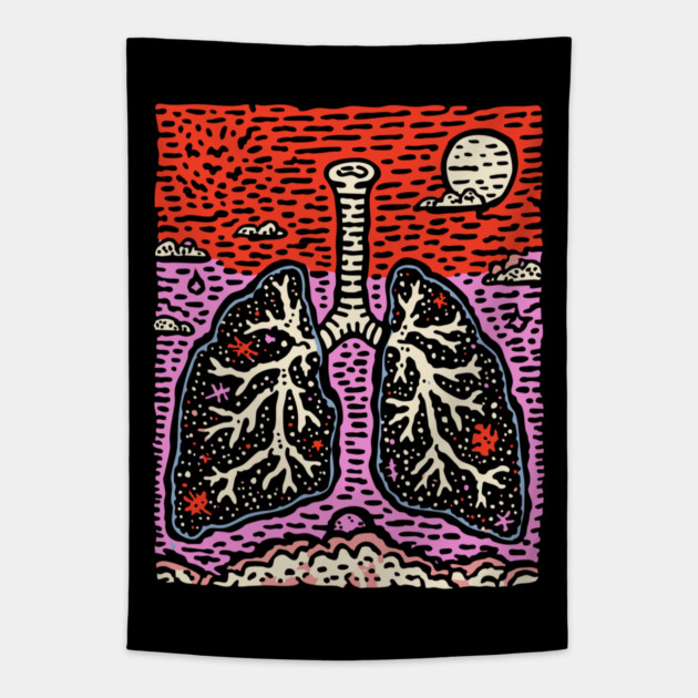 Breathe Deep | Botanical Anatomy Art Tapestry by TuncGK