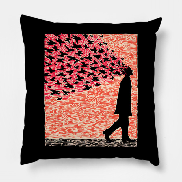 Scattered Thoughts | Surreal Freedom Print Pillow by TuncGK