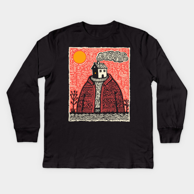 Wearing Home | Cozy Homesickness Art Kids Long Sleeve T-Shirt by TuncGK