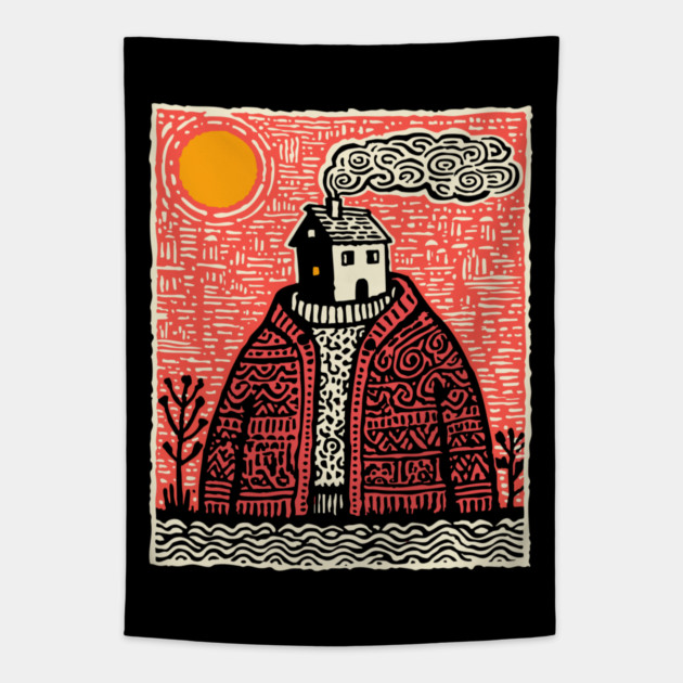 Wearing Home | Cozy Homesickness Art Tapestry by TuncGK