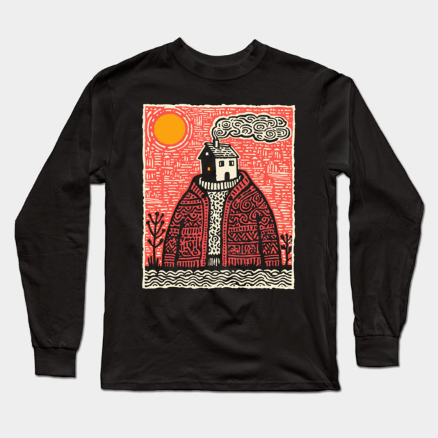 Wearing Home | Cozy Homesickness Art Long Sleeve T-Shirt by TuncGK