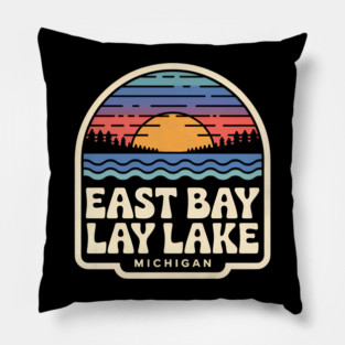 East Bay Lake, Michigan Retro Sunset Pillow