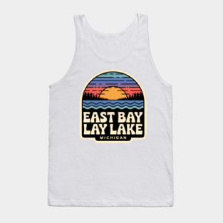 East Bay Lake, Michigan Retro Sunset Tank Top