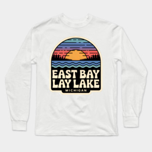 East Bay Lake, Michigan Retro Sunset Long Sleeve T-Shirt