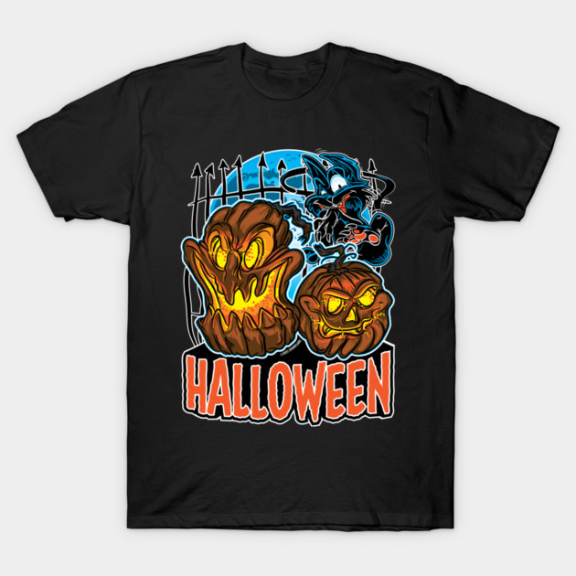 Moonlit Fright — Jack-O’-Lanterns and the Scaredy Cat T-Shirt by eShirtLabs