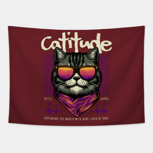 Catitude – Exploring the World with Nine Lives of Cool Tapestry by Wael's Store 2