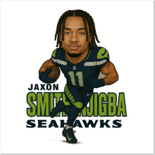 Jaxon Smith-Njigba Caricature – Dynamic Wide Receiver Artwork Posters and Art